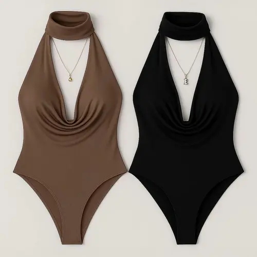 Women's Four Seasons Fashion Halter Backless Bodycon Jumpsuit Set, Matching Elegant Slim Fit One-Piece, 2 Piece Set for Spring & Summer