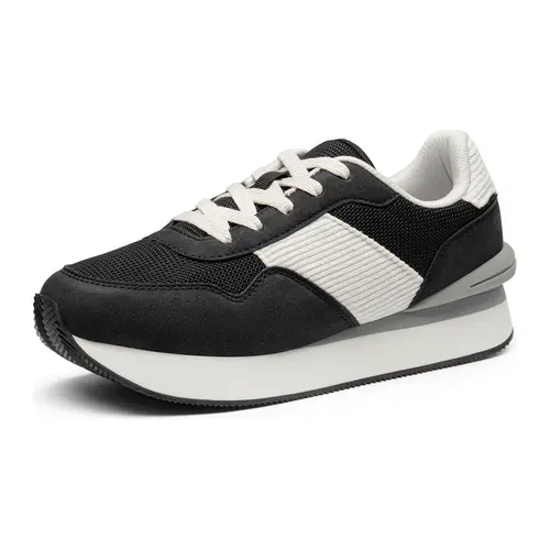 DREAM PAIRS Women's Thick Soled Retro Casual Trainers - Corduroy & Contrasting Materials, Breathable Lace-Up Foam Lightweight Fashion Walking Sneakers