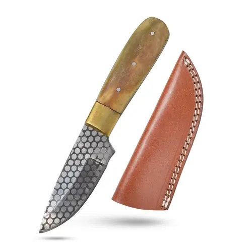 Wild Turkey Handmade Bone Handle Drop Point Non-Retractable Fixed Blade Knife - 7.25in Overall, 3.5in Laser Etched Rust-Resistant Stainless Steel Blade, Brass Bolster, Leather Sheath, Camping Skinning Carving Tool for All Ages