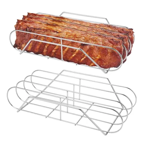 Soligt Durable Rectangular Stainless Steel Barbecue Rib Rack, 3-Hold Design, Nonstick, Maximizes Smoker Space, Enhances Airflow, Enables Even Cooking, Easy Clean, Dishwasher Safe, Fits 18”+ Gas Smokers/Charcoal Grills, Holds Up to 3 Full Rib Racks