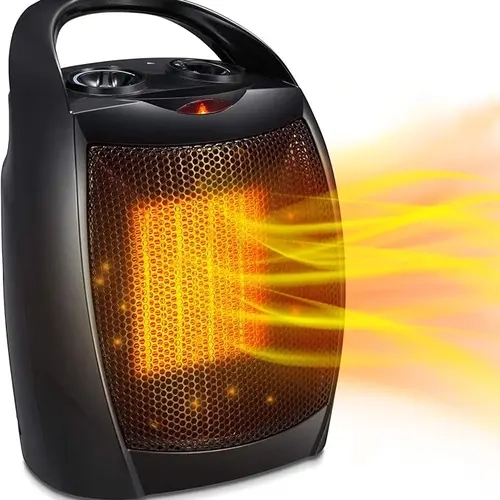 Black(knob) H56902X-Black ETL-Certified Ceramic Electric Portable Heater Fan - 1500W/750W, Adjustable Thermostat, Cool Fan Mode, Auto Temp Stop, 200 sq ft Coverage, Indoor Use for Bedroom, Living Room, Mini Household Heater
