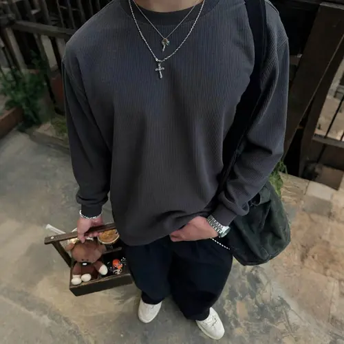 3PCS Men's Corduroy Crewneck Sweatshirt for Spring & Autumn Solid Color Casual Versatile Comfortable Fabric Long Sleeve Option Menswear Stylish