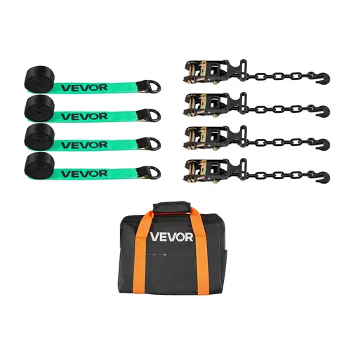 VEVOR Wheel Chock Ratchet Strap Tie-Down Kit, Tire-Style Tow Dolly Straps+Hooks, Heavy-Duty Corrosion-Resist Hook, 120-Inch Webbing Length, 10009 lbs Break Strength, 3333 lbs Working Load for ATV, Snowmobiles