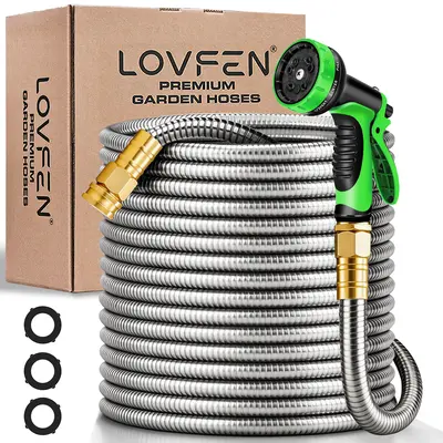 Hose With 10 Function Nozzle, No-Kink, Tough & Flexible, Sturdy and Lightweight, Rust Proof for Yard, Outdoor, RV
