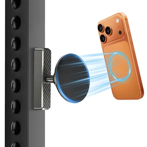KOMOX Dual Magnetic Phone Holder Stand - MagSafe-Compatible, 20 Magnets Hold Firm, 360° Rotation for Any Angle, Carbon Fiber, Metal Ring Compatible, Magnet Base for Gym/Kitchen Metal Surfaces, iPhone 12-17 Series Mount