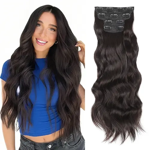 Vigorous Women's Synthetic Fiber Clip-In Hair Extensions - Female Long Wavy, Soft, Blendable, Easy to Install, Instantly Add Hair Length, Wide Range of Hairstyles Daily Use Hairpieces