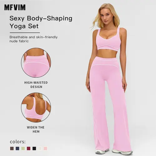 MFVIM Women’s 2-Piece Activewear Set - High-Waisted Tummy Control Micro Flare Leggings & Tank Tops, Premium Contrast Color Design for Running & Everyday Wear, Matching Sets for Women, Travel Essentials