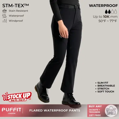 PUFFIT STM-TEX Slim Fit Flared Waterproof Pants With Adjustable Belt,Super Stretch,Walk & Outdoor Ready,Comfort Fit,Hiking,Casual Fitted Style,Fall,Winter,2026 Shopping