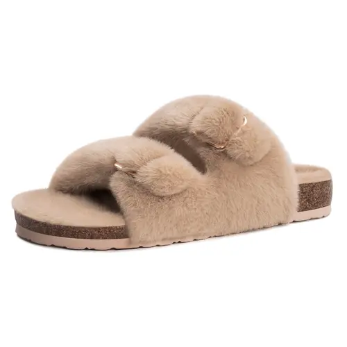 FITORY Women's Round Toe Slide Slippers - Cute Fuzzy Ankle Slip-On, Warm Inner Lining, Cushioned Elegant Casual Bedroom Footwear for Cozy Home Comfort