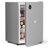 Upstreman 2.5 Cu.Ft Freestanding Sleek Stainless Steel Compact Mini Fridge (CR26) - 60Hz E-Star Energy Saving Refrigerator with LED Lights, Adjustable Temp Control, Reversible Door, Door Bins, Small Footprint for Office, Dorm Small Spaces