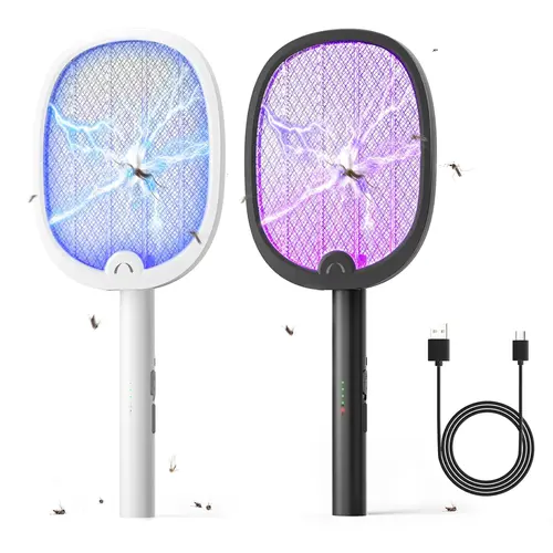 ZEEGY Foldable Electronic Mosquito Killer Fly Swatter - 4000V Power, 180° Fold Fits Backpack, 1800mAh Battery, Safe Mesh, 2-in-1 Dual Mode UV Light Gadget, Auto Trap & Manual Killer, Gnats/Moths Control, Compact for Home,Camping