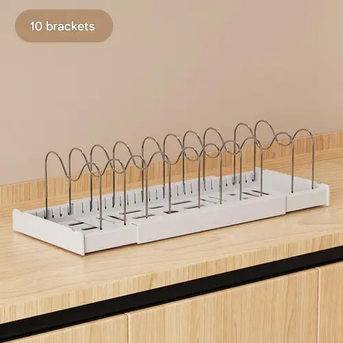 AIR U Lid Storage Organizer Rack - 22 inches, 10-Compartment Kitchen Utensil Holder with Adjustable Stainless Steel Dividers, Waterproof Rust-Resistant, Fits Under Cabinets for Tidy Storage & Countertop Use (White)