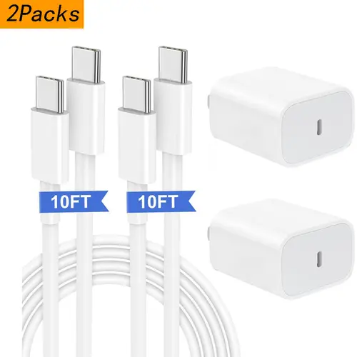 GQOHRT 2-Pack 20W Super Fast PD 3.0 Mobile Charging Chargers with 6FT/10FT Type-C to C Cables, Safety Chip, Overheat Protection for iPhone 18/17/16/15, iPad Pro 12.9/11, Air, Mini, Smartphones & Devices