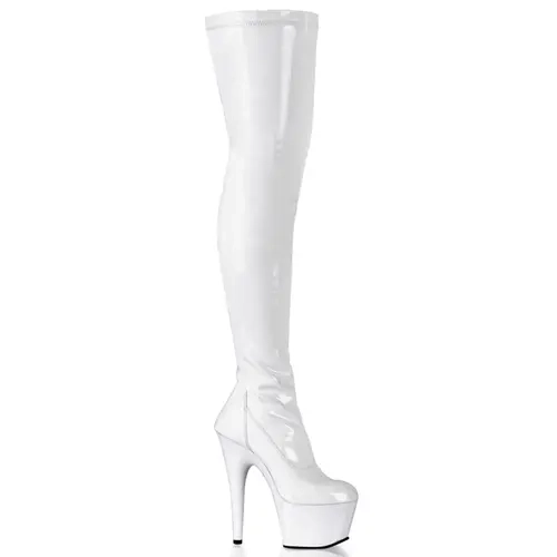 Pleaser Adore-3000 Women's 7in Stiletto Platform Thigh High Booties - Platform Heels, Full Inner Zipper for Easy On/Off, Curves-Hugging Plain Stretch Sleek Fit, All Seasons Evening Statement Shoes