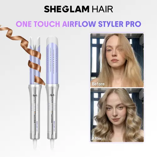 SHEGLAM HAIR One Touch Airflow Styler Pro | Auto Rotating Curling Iron | 1/1.25 Inch Curls | 360° Cooling Airflow | 5-Level Temps | Anti Scald | GlossPro Ceramic Coating | Less Damage | Bouncy & Long Lasting Curls#automatic curling iron #girly essentials