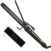 Lanvier 1 Inch Extra Long Hair Curling Iron with Ceramic Tourmaline Barrel, Professional Hair Curler up to 450°F with Dual Voltage for Worldwild Use, Hair Waving Style Curling Tool to Creat Small curls to Medium curls for Girls & Women–Black Comfort