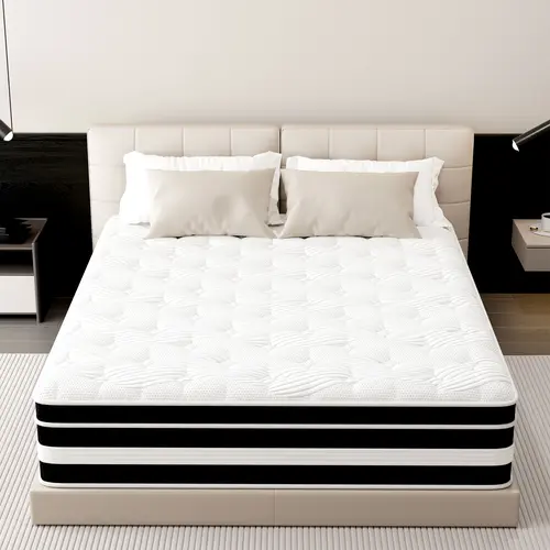 FVBEAYA Gel Foam Hybrid Mattress - Zoned Support, Individually Wrapped Pocket Springs, Medium Firm, Pressure Relief, Breathable Dry Fabric, Ergonomic Design - Twin, Full, Queen, King (10/12/14 in) - Twin Mattresses, 10" Queen, 12" King Sizes Included