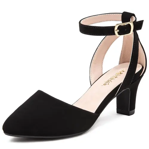 Girls' Classic Sparkly Synthetic Leather Pointed Toe High Heel Pumps - Closed Toe, Adjustable Buckle Ankle Strap, 2.2in Anti-Slip Formal Wedding Princess Dress Shoes for Little Kids, Sohochic