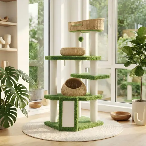 MUTICOR 57/74/81-Inch Cat Tree Tower with Wicker Baskets & Plush Lamb Wool Perches