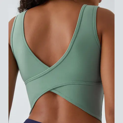 Halara U Neck Backless Crossover Barre Ballet Dance Tank Top Green Pilates Attire Yoga Attire Casual Attire Customized Support Casual Attire Stylish Removable Pads Fashion western outfits women Sleeveless Sports Shirts