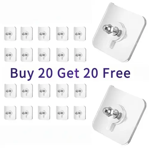 Metal Adhesive Frame Organiser Hooks - Buy 20 Get 20 Free, Smooth No-Drill Wall-Mount with Removable Repositionable Adhesion & Rails, Lightweight Decorative for Hanging Photos, Bath-and-Kitchen Fit, Easy Installation-YY