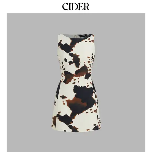 Cider Boat Neck Leopard Print Zipper Mini Dress
