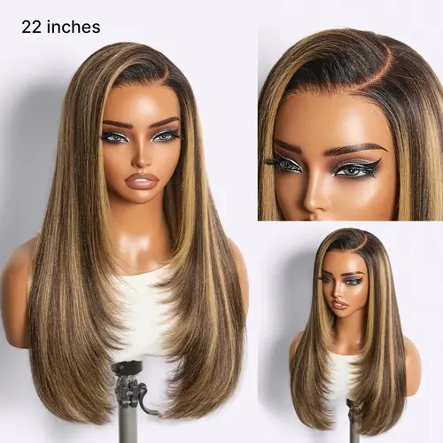 Luvme All-Day Comfort Wig 180% Density Blonde Highlight Butterfly Cut Layered Light Yaki Straight Glueless 7x6 Closure HD Lace Wig Pre-Cut Lace