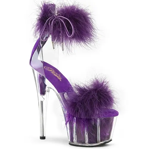 Pleaser Women's Adore-724F Lace Marabou Fur Platform Heel Sandals - Footwear with Ankle Strap, Close Back Ankle Cuff, Back Zip-Closure, 2.75" Platform, 7" (178mm) High Heels for Women Date Night Shoes