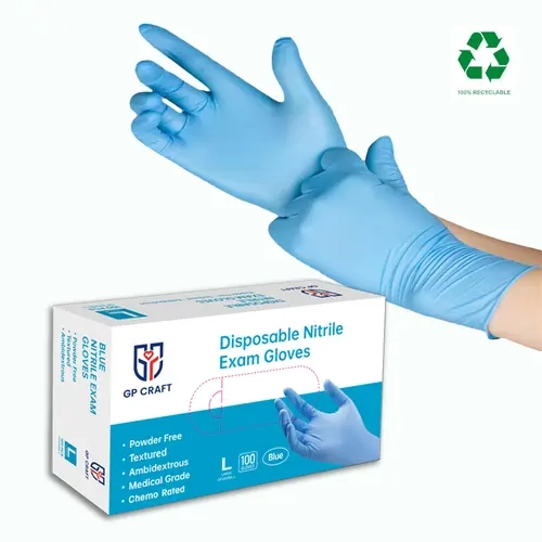GP Craft Blue 4mil Nitrile Disposable Daily Cleaning Gloves, Powder-Free, Latex-Free, Waterproof, Textured Anti-Slip Chemical Exposure Resistant Home Care Supplies Essentials