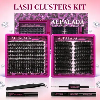 Women's Self-Grafting Lash Cluster Kit - 2-Style Lash Clusters, Makeup Products with Tweezers, Glue, Remover, Professional Eyelash Extension Tools, Gifts for Women