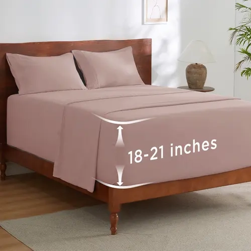 Bedsure 4-Pc Halloween Bedding Set - Brushed Fabric, Hotel Quality 100% Polyester Bedding, Cooling Breathable Fitted Sheet with Full Elastic Hugs Mattress Edges, 14-21" Deep Pockets, Stays on Thick Tops, Machine Washable, Secure Fit Pillowcases