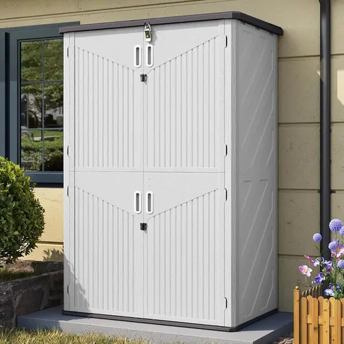 Aoxun Waterproof Resin Outdoor Storage Shed - Trusted High-Rating Garden Building with 21/25/64 Cu.Ft Widened Vertical Cabinet, Floor, Connection Bars, 4-Doors, Anti-Topple Bottom, Easy Setup for Patio, Garden