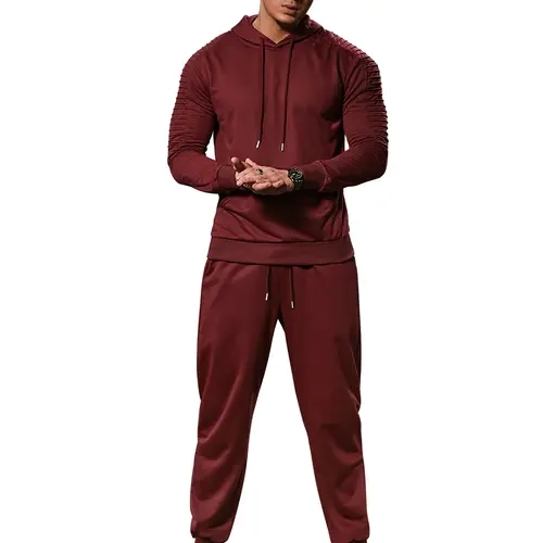 Coofandy Thin Men's Tracksuit 2 Piece Hoodie & Long Pants Set - Pleated Fabric, Kangaroo Pocket, Elastic Drawstring, Casual Jogging Athletic Suits