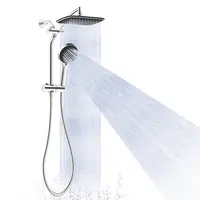 Hibbent 10 in Chrome Steel Dual High-Pressure Shower Head Combo - Rainfall Showerhead, 5-Spray Detachable Handheld, Power Wash, Easy Aim Extension Arm Bathroom Fixture (Rain & Spray Combo, High-Pressure with Handheld)