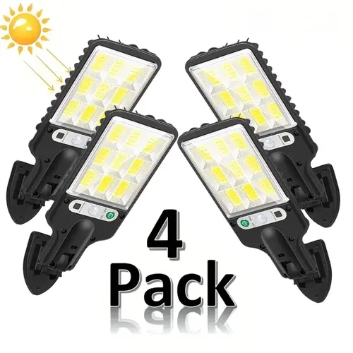 Solar LED Outdoor Street Light 6000 Lumens - Motion Sensor PIR, 120° Wide-Angle Coverage, IP65 Water Resistant, Auto Bright/Dim with Remote Control, ABS Durable Wall Garden Courtyard Porch 4-Pack