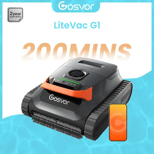 (2026 New) Gosvor Pool Vacuum LiteVac G1, Wall & Waterline & Platform Cleaning, Pool Vacuum, 15.2 lbs Ultra-Lightweight, Up to 200-Min Runtime, Double Filtration, Smart Navigation & App, For Pools up to 2153 sq.ft