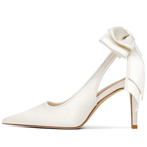 EROCALLI Women's High Fashion Satin Stiletto Heeled Pumps - Pointed Closed Toe, Bow Accent, Ankle Slingback Courts, All Seasons Elegant Black Shoes for Bridal Events, Casual & Formal Occasions