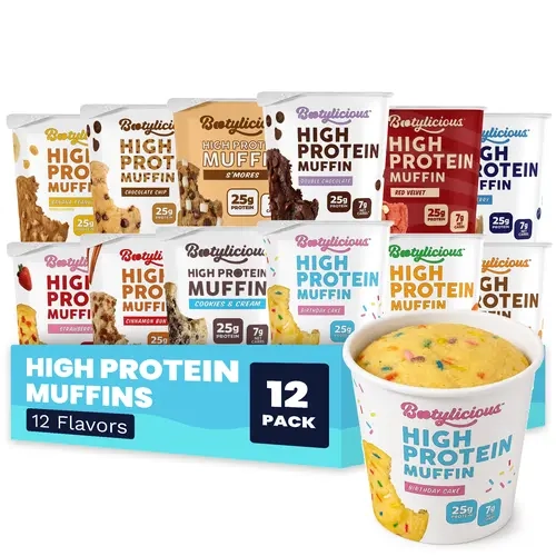 Bootylicious Protein Muffins, Ultimate Variety | 25g Protein, High Fiber, 7g Net Carbs*, 200 Calories or Less, Healthy High Quality Protein Bake Snack