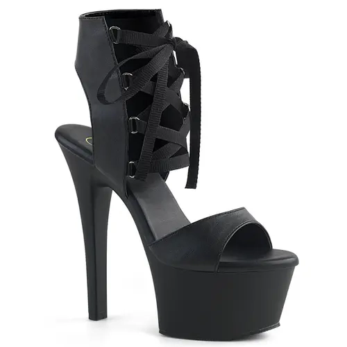 Pleaser Aspire-600-14 Women's Black Vegan Leather Fashion High Heel Platform Sandals, Lace-Up Adjustable Strap Ankle Shoes with 6 in Heel & 2.25 in Platform Sole, All Seasons Elegant Party Footwear