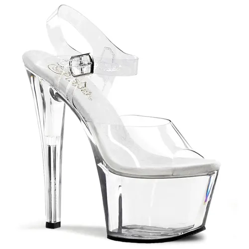Pleaser Sky-308 Women's Transparent Stylish Platform Heeled Sandals - Women's Footwear with Open Toe, 2 3/4-inch Platform, 7-inch Heel, Classy Chic, Versatile All-Seasons Elevated Shoe