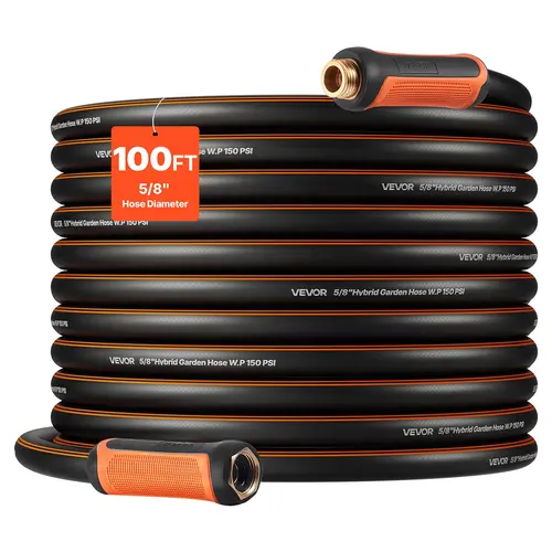 【DealsForYouDays】VEVOR Garden Hose, 100 ft 5/8" Heavy Duty 4-Layer Rubber Water Hose, 150PSI Working & 600PSI Burst, Flexible & Non-kink Outdoor Waterhose with 3/4" Fitting, Lightweight Hoses for Gardening Cleaning