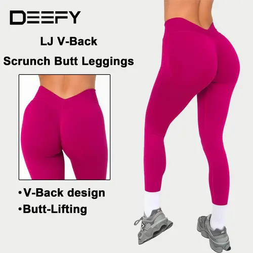 DEEFY LJ V Back Scrunch Butt Leggings Women's High Waisted Tummy Control Workout Pants
