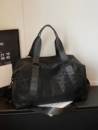 Old Money Style Khaki Black Brown Leopard Print Travel Bag, Waterproof Nylon Large Capacity Luggage, Commute Fitness Student Backpack