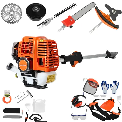 Yucoap 6 in 1 Multi-Function Garden Tool, 52CC 2-Stroke Gas Powered, Weed Trimmer, Brush Cutter, Hedge Trimmer, Chainsaw & Pruner for Lawn Care Blades Tool Kit