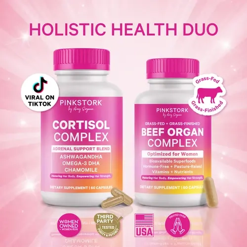 Pink Stork Beef Organ Complex + Cortisol Complex for Women | Energy, Stress, Holistic Health for Women