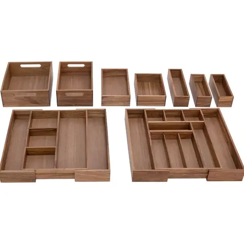 Seville Classics 9-Piece Acacia Wood Kitchen Storage Organizer