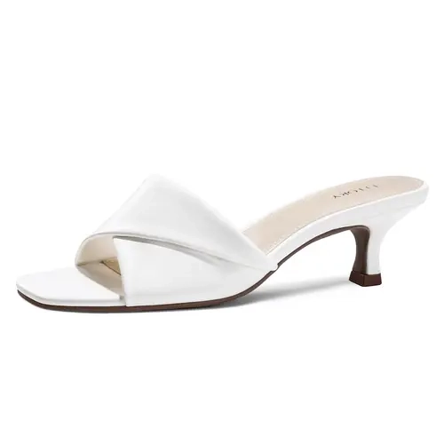 FITORY Women's Dressy Low-Heel Footwear - Cross Band Strapy Open Square Toe Slip-On Sweet Basic Sandals for Casual Wear