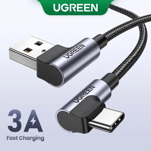 UGREEN 90° Right-Angled USB to USB-C Flexible Cable - 18W Fast Charging, Durable Sync Connector, 2-Year Intl. Support for iPhone 17/16 Pro Max/Plus, Cellphone, Smartphone, iPhone & Android Devices