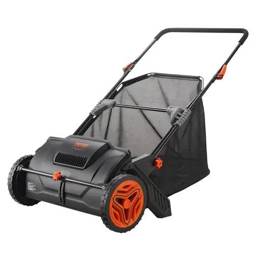 VEVOR Hand Push Lawn Sweeper - 21-inch Wide Pickup (Up to 42 in), High Capacity Bag, 3.5 cu ft Non-Woven Hopper, 2 Spinning Brushes, Strong Rubber Wheels, Wall-Hang Storage, Adjustable Knob, Quick Clip Design, Yard Leaf Cleanup Tools
