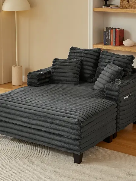 Amsleekey Oversized Corduroy Comfy Couch – Extra Deep Chaise Cloud Sofa, Indoor Furniture for Living Room Reading & Bedroom Napping